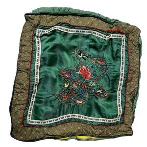 VTG Handmade Embroidered Floral Green Silky Decretive Pillowcase Sham